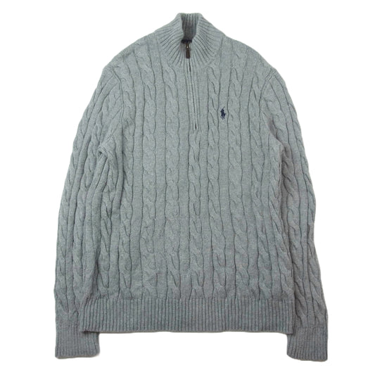 POLO RALPH LAUREN ポロ・ラルフローレン ケーブルニット ハーフジップ セーター グレー系 M【中古】