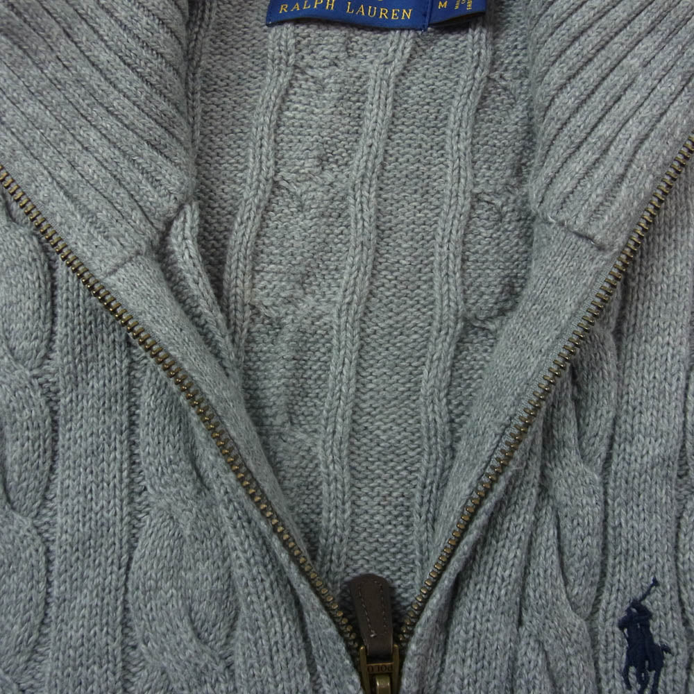 POLO RALPH LAUREN ポロ・ラルフローレン ケーブルニット ハーフジップ セーター グレー系 M【中古】