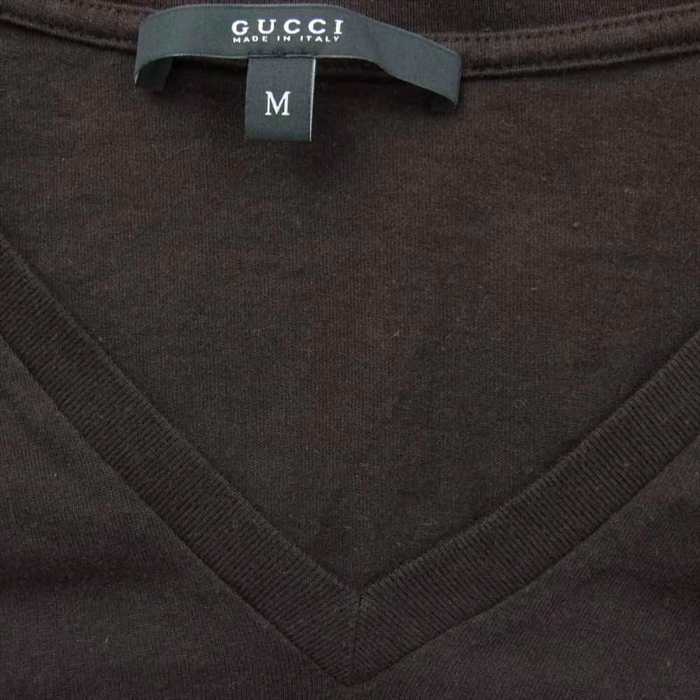 GUCCI グッチ 235090 X3469 バックプリント コットン Vネック 半袖 カットソー Tシャツ ブラウン系 M【中古】