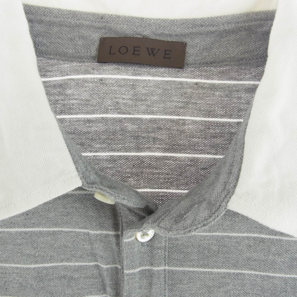LOEWE ロエベ ポロシャツ 半袖 グレー Lサイズ アナグラム刺繍 LOEWE ロエベ アナグラムロゴ刺? コットン ボーダー 半袖 ポロシャツ