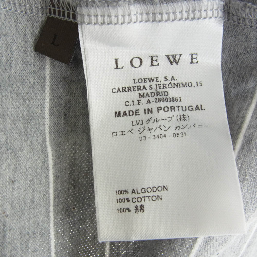 LOEWE ロエベ ポロシャツ 半袖 グレー Lサイズ アナグラム刺繍 LOEWE ロエベ アナグラムロゴ刺? コットン ボーダー 半袖 ポロシャツ