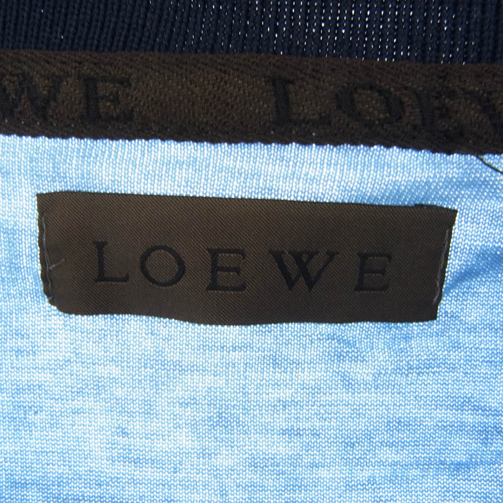 LOEWE ロエベ アナグラムロゴ刺? コットン ボーダー 半袖 ポロシャツ ブルー ブルー系 L【中古】