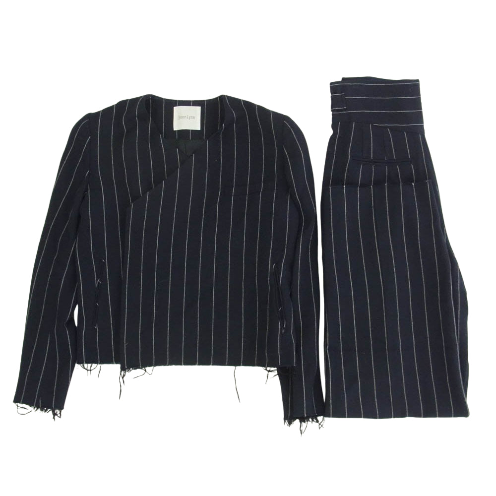 ジョンリンクス JL106-JK197 STRIPE JACKET ウール カシミヤ混 ノーカラー ストライプ ジャケット スラックスパンツ セットアップ ネイビー系 M【中古】