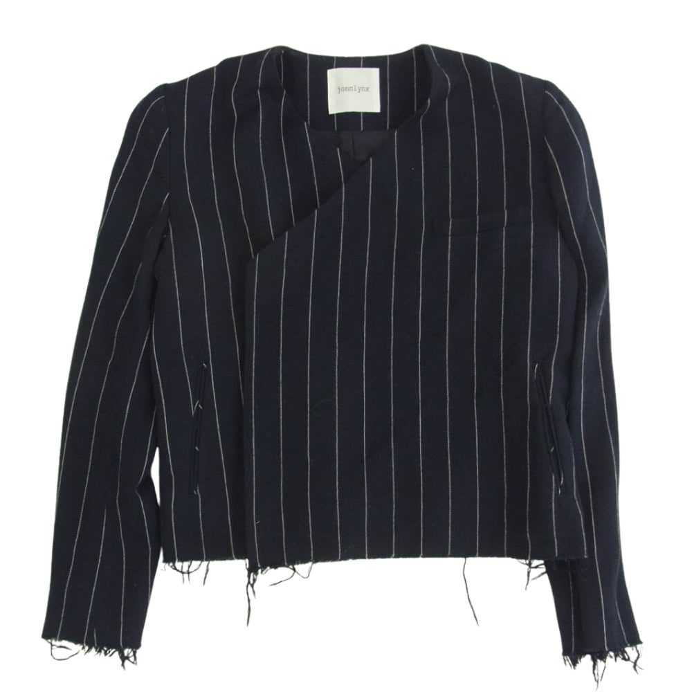ジョンリンクス JL106-JK197 STRIPE JACKET ウール カシミヤ混 ノーカラー ストライプ ジャケット スラックスパンツ セットアップ ネイビー系 M【中古】