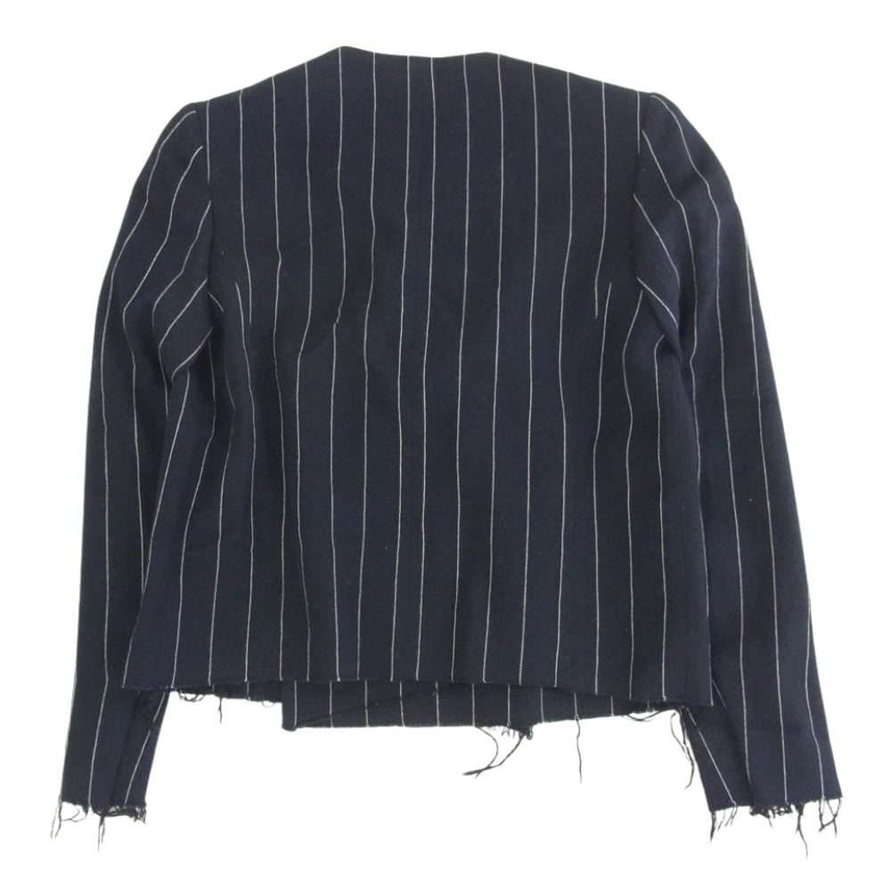 ジョンリンクス JL106-JK197 STRIPE JACKET ウール カシミヤ混 ノーカラー ストライプ ジャケット スラックスパンツ セットアップ ネイビー系 M【中古】