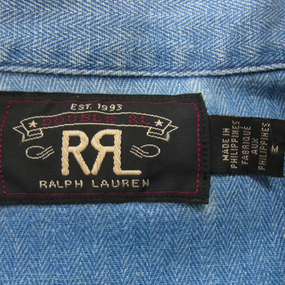 RRL ダブルアールエル ヘリンボーン デニム シャンブレー シャツ ジャケット インディゴブルー系 M【中古】