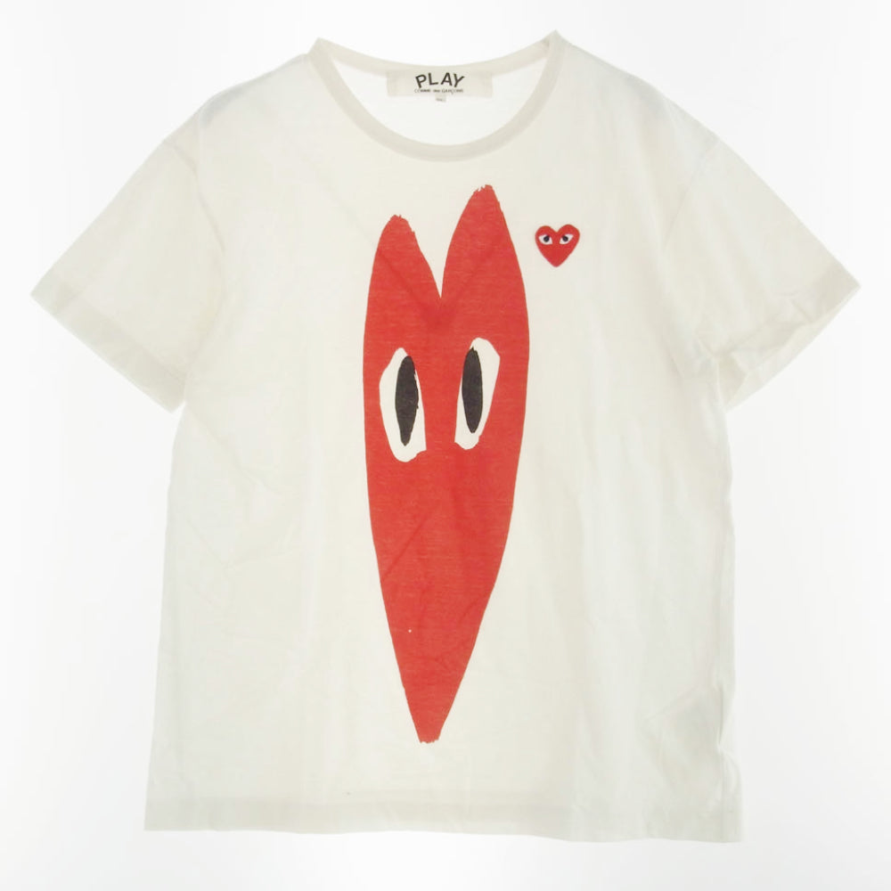 COMME des GARCONS コムデギャルソン AD2016 AZ-T224 PLAY プレイ Long Heart Printing Short Sleeve プリント Tシャツ ホワイト系 XL【中古】