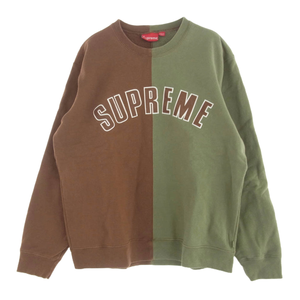 Supreme シュプリーム 18AW Split Crewneck Sweatshirt Brown スプリット クルーネック スウェット ブラウン Lサイズ ブラウン系 グリーン系 L【中古】