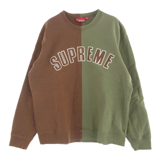 Supreme シュプリーム 18AW Split Crewneck Sweatshirt Brown スプリット クルーネック スウェット ブラウン Lサイズ ブラウン系 グリーン系 L【中古】