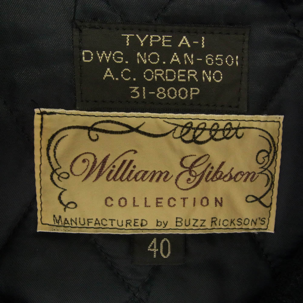 Buzz Rickson's バズリクソンズ BR12919 WILLIAM GIBSON ウィリアムギブソン TYPE A-1 ハイネック ウール ブルゾン 裏地キルティング ブラック系 40【中古】