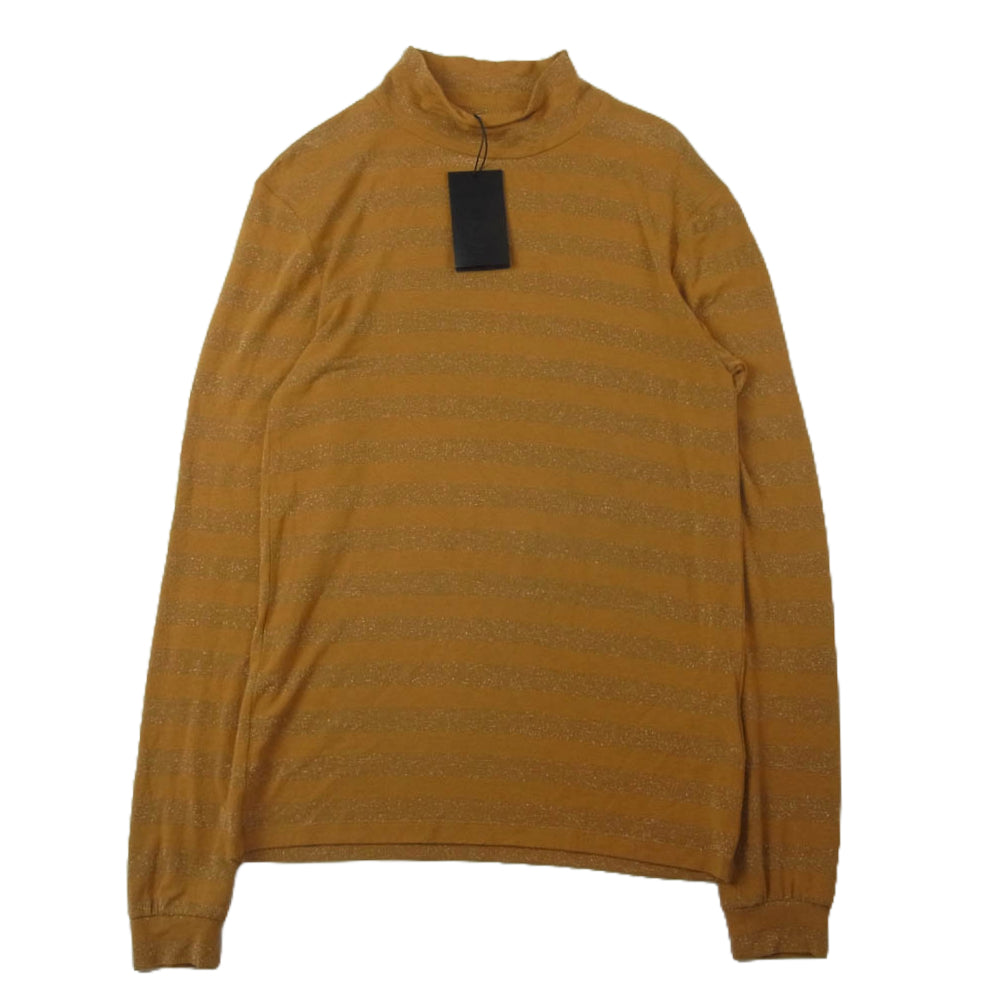 SAINT LAURENT サンローラン 19SS ラメ ハイネック 透かしボーダー カットソー ニット マスタード系 XS【中古】