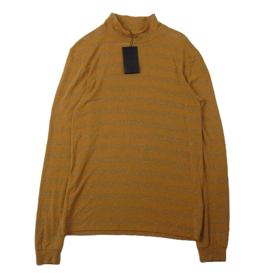 SAINT LAURENT サンローラン 19SS ラメ ハイネック 透かしボーダー カットソー ニット マスタード系 XS【中古】
