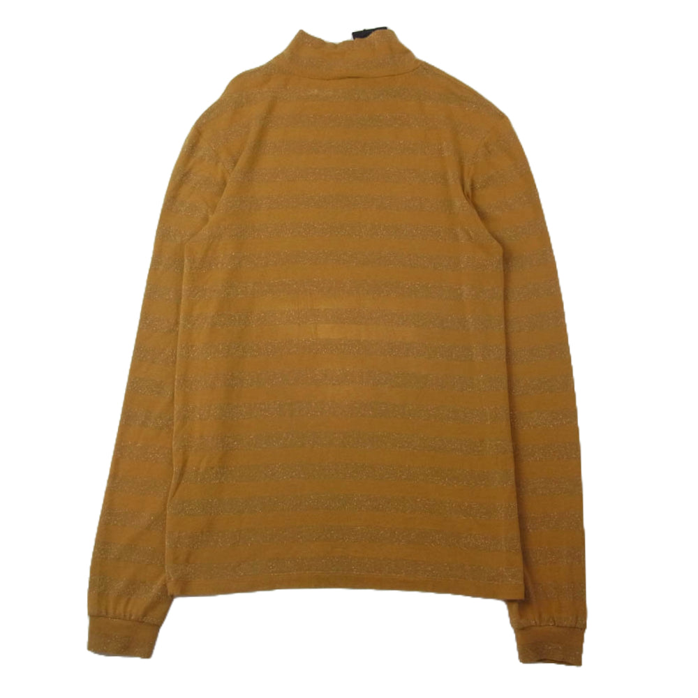 SAINT LAURENT サンローラン 19SS ラメ ハイネック 透かしボーダー カットソー ニット マスタード系 XS【中古】