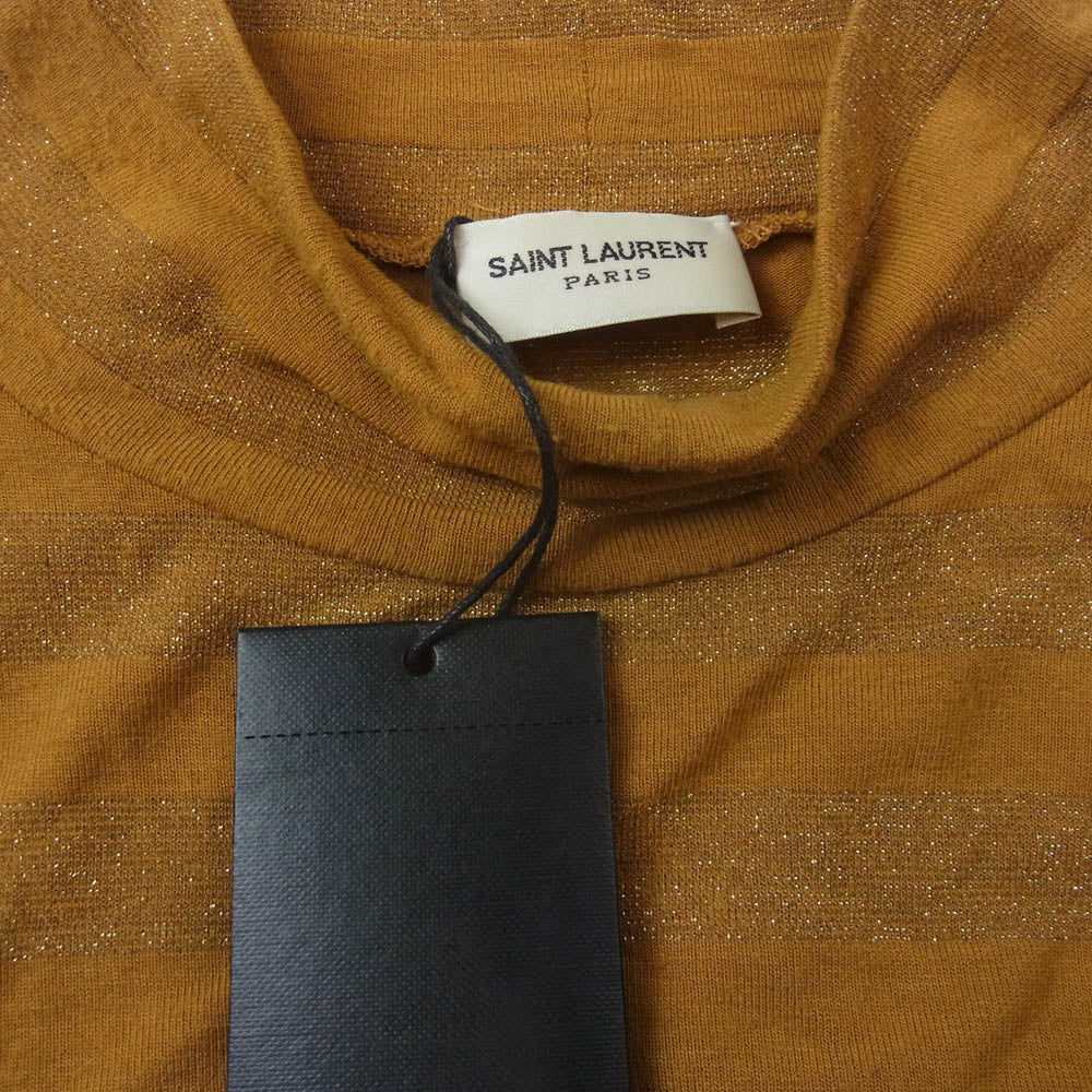 SAINT LAURENT サンローラン 19SS ラメ ハイネック 透かしボーダー カットソー ニット マスタード系 XS【中古】