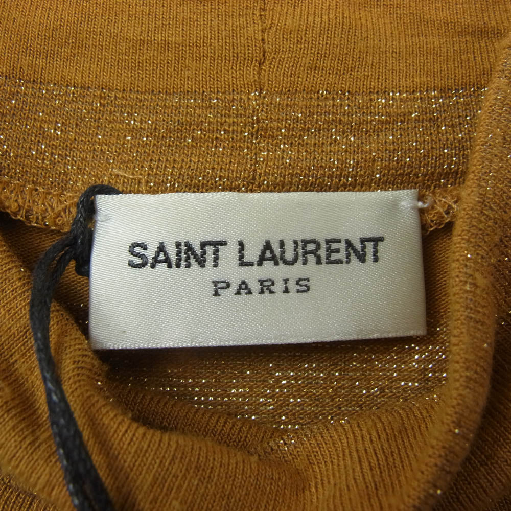 SAINT LAURENT サンローラン 19SS ラメ ハイネック 透かしボーダー カットソー ニット マスタード系 XS【中古】