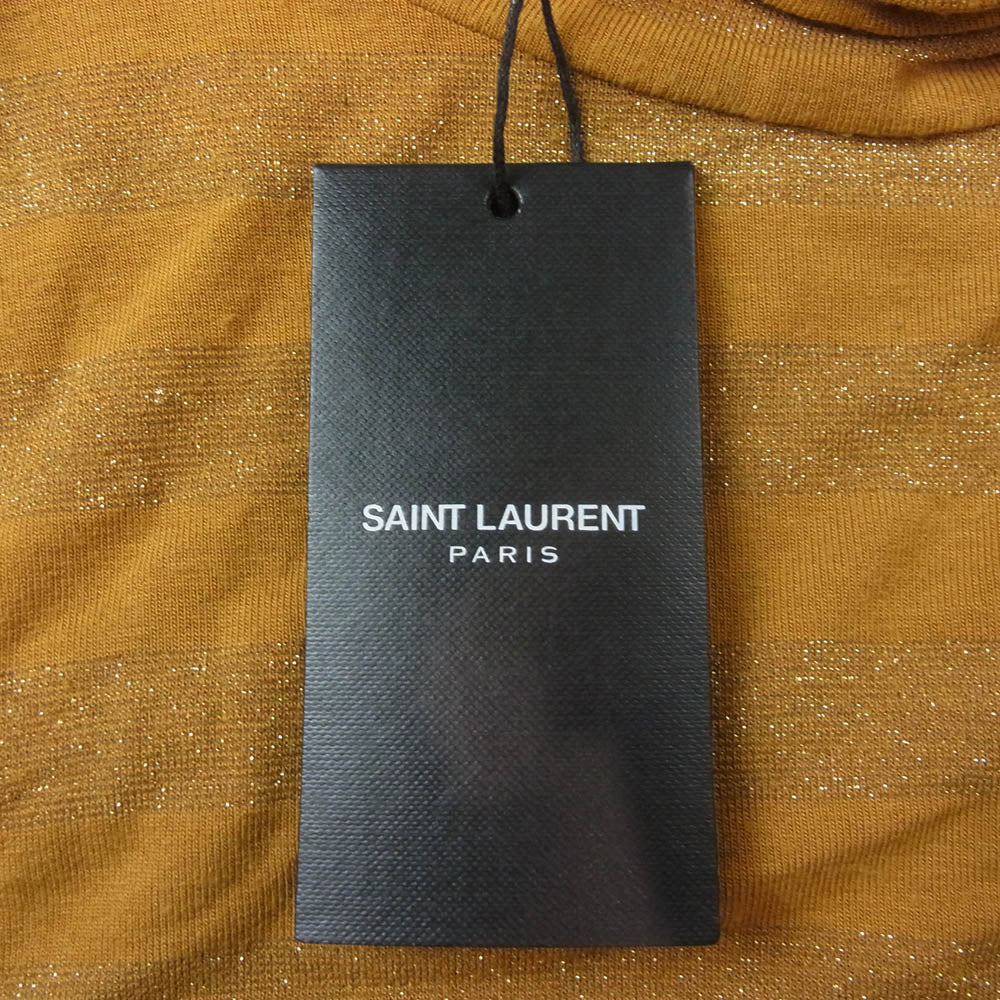 SAINT LAURENT サンローラン 19SS ラメ ハイネック 透かしボーダー カットソー ニット マスタード系 XS【中古】