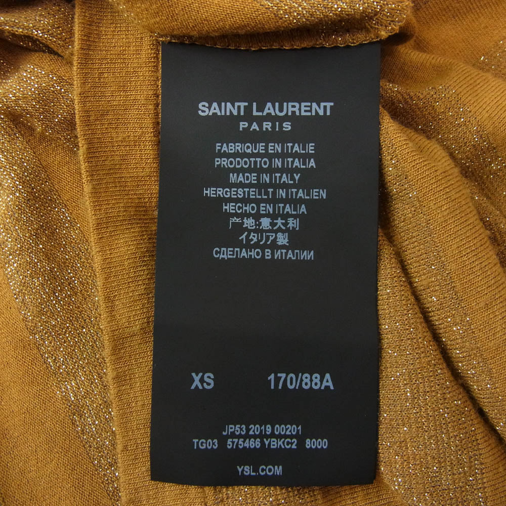 SAINT LAURENT サンローラン 19SS ラメ ハイネック 透かしボーダー カットソー ニット マスタード系 XS【中古】