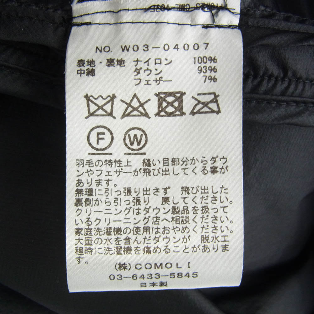 COMOLI コモリ 22AW W03-04007 ダウンベスト ブラック系 3【美品】【中古】