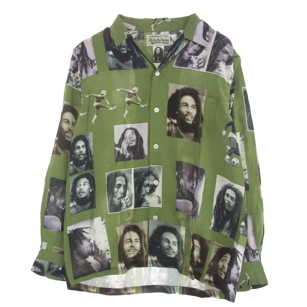WACKO MARIA ワコマリア BOB MARLEY HAWAIIAN SHIRT L/S ボブマーリー ロングスリーブ ハワイアン 長袖 シャツ グリーン マルチカラー系 M【中古】