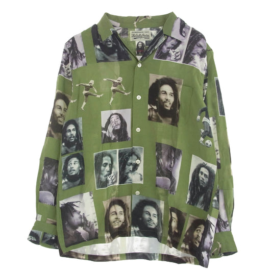 WACKO MARIA ワコマリア BOB MARLEY HAWAIIAN SHIRT L/S ボブマーリー ロングスリーブ ハワイアン 長袖 シャツ グリーン マルチカラー系 M【中古】