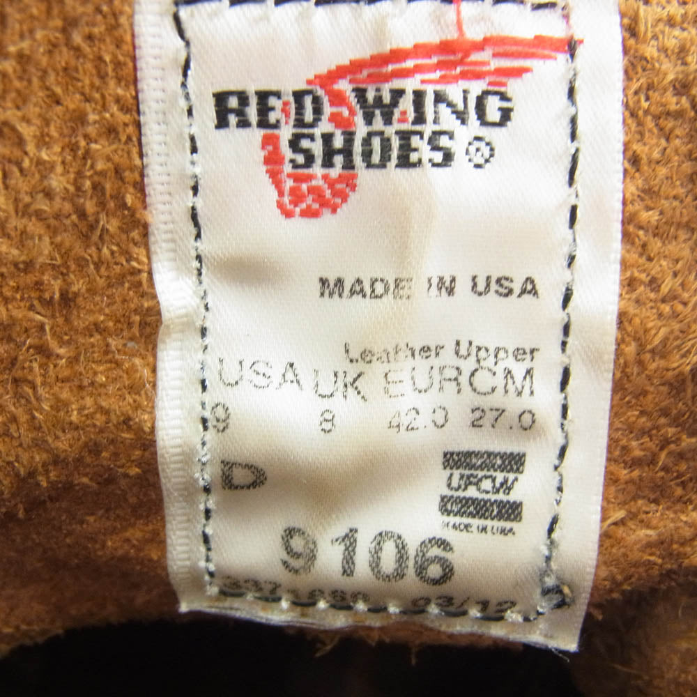 RED WING レッドウィング 9106 IRISH SETTER アイリッシュセッター ワーク ブーツ  US9 ブラウン系 27.0cm【中古】