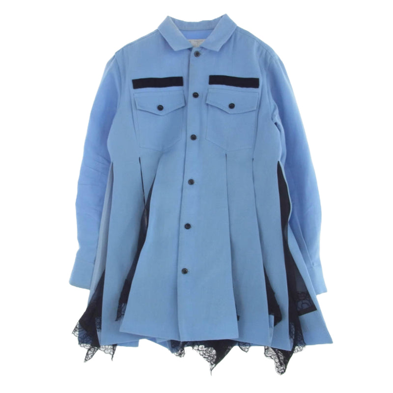 Sacai サカイ 24-07492 Double Faced Silk Cotton Shirt Dres ダブルフェイス シルク コットン シャツ ドレス ジャケット ライトブルー系 ブラック系 2【中古】