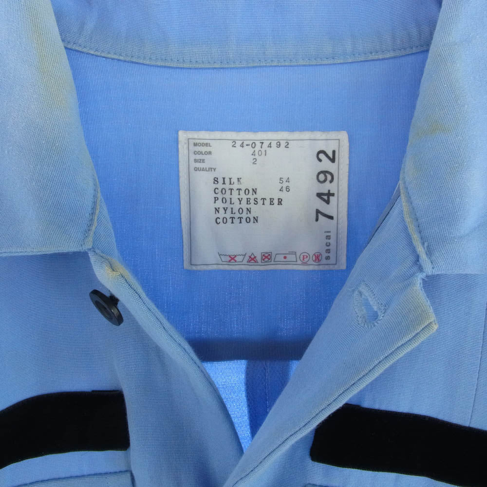 Sacai サカイ 24-07492 Double Faced Silk Cotton Shirt Dres ダブルフェイス シルク コットン シャツ ドレス ジャケット ライトブルー系 ブラック系 2【中古】