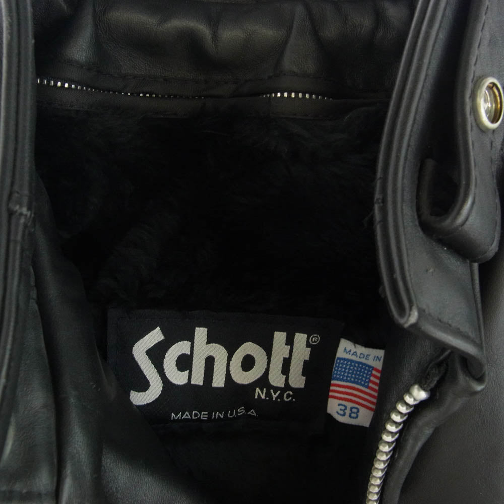 schott ショット 641E USA製 フリースライニング付属 レザー シングルライダースジャケット ブラック系 38【中古】