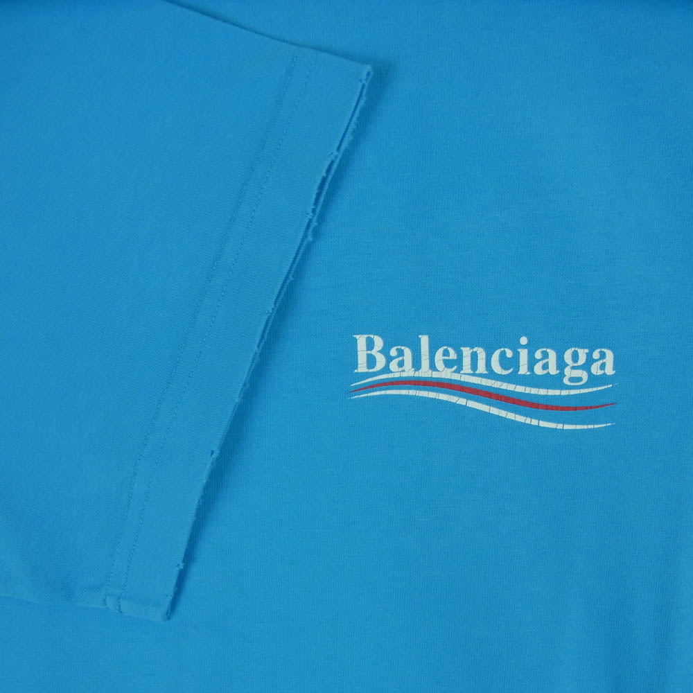 BALENCIAGA バレンシアガ Distressed Political Campaign T-Shirt 半袖 Tシャツ ライトブルー系 XXS【極上美品】【中古】