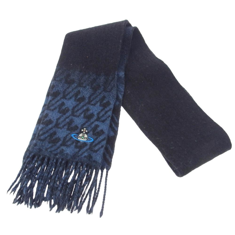 Vivienne Westwood ヴィヴィアンウエストウッド オーブ刺繍 ウール マフラー ブラック系 ブルー系【中古】
