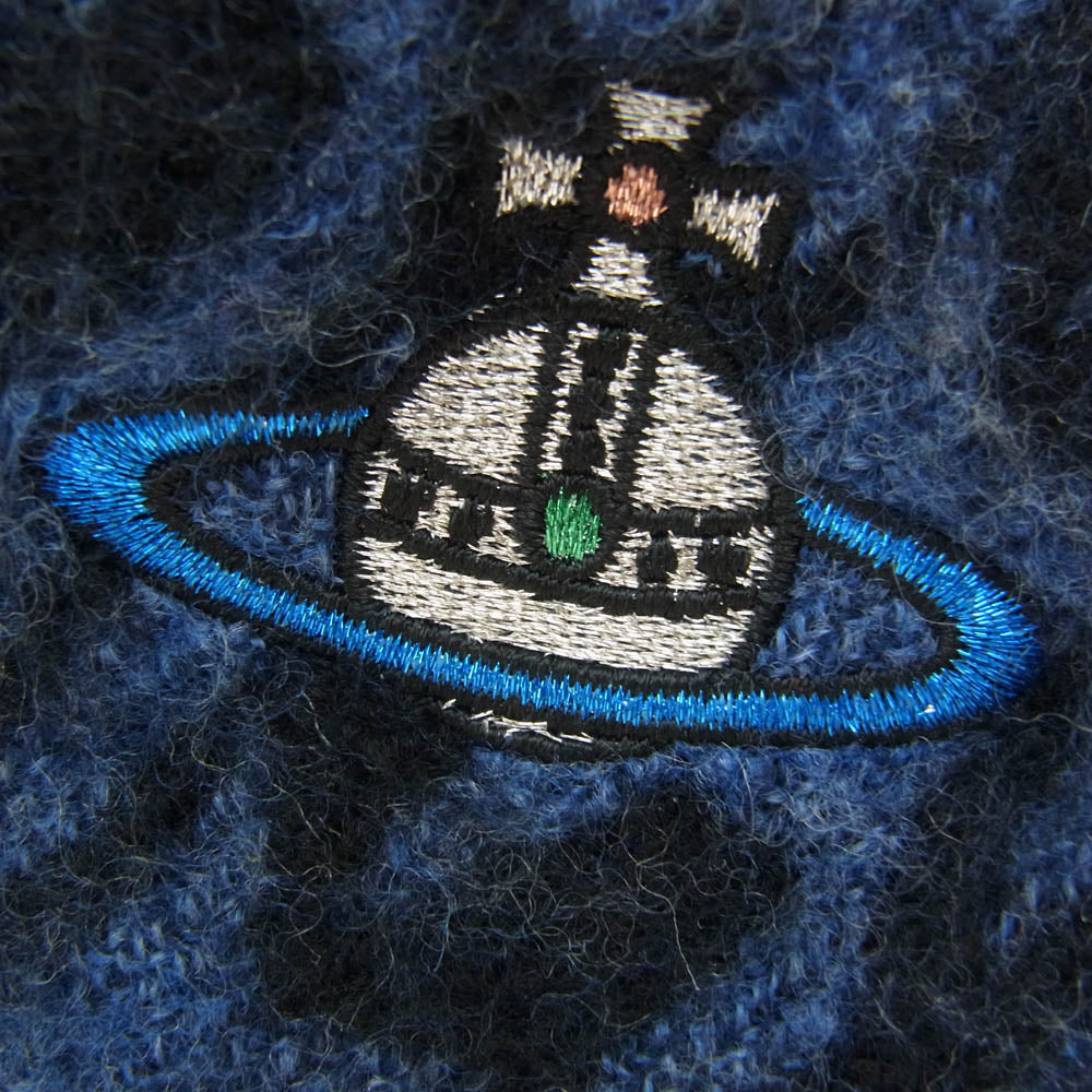 Vivienne Westwood ヴィヴィアンウエストウッド オーブ刺繍 ウール マフラー ブラック系 ブルー系【中古】