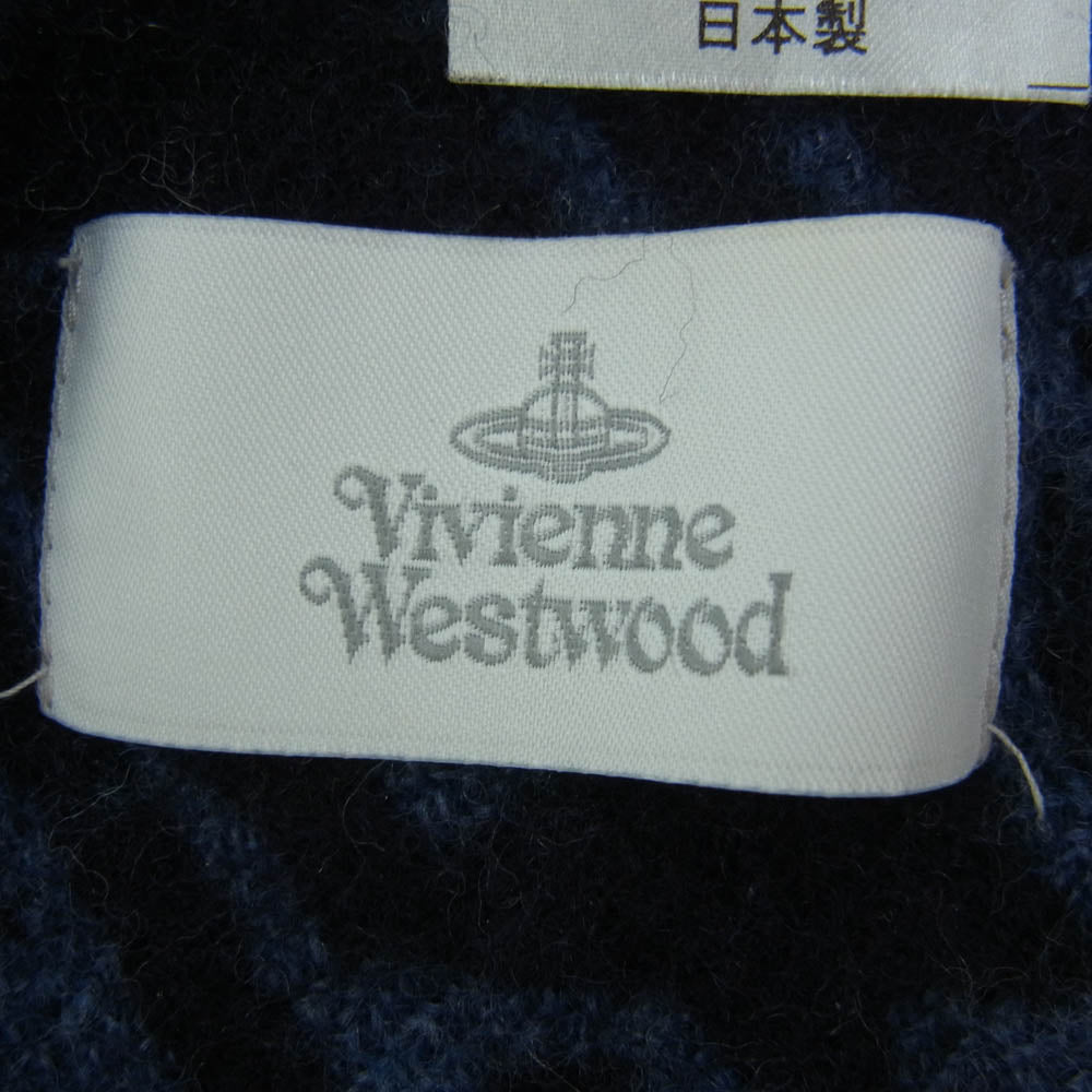 Vivienne Westwood ヴィヴィアンウエストウッド オーブ刺繍 ウール マフラー ブラック系 ブルー系【中古】