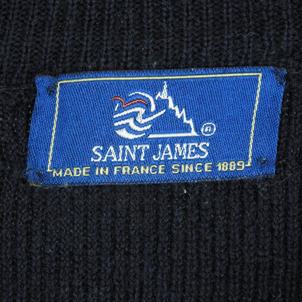 SAINT JAMES セントジェームス ヴィンテージ 80～90s フランス製 ショルダーボタン クルーネック ウール ニット セーター ダークネイビー系 M【中古】