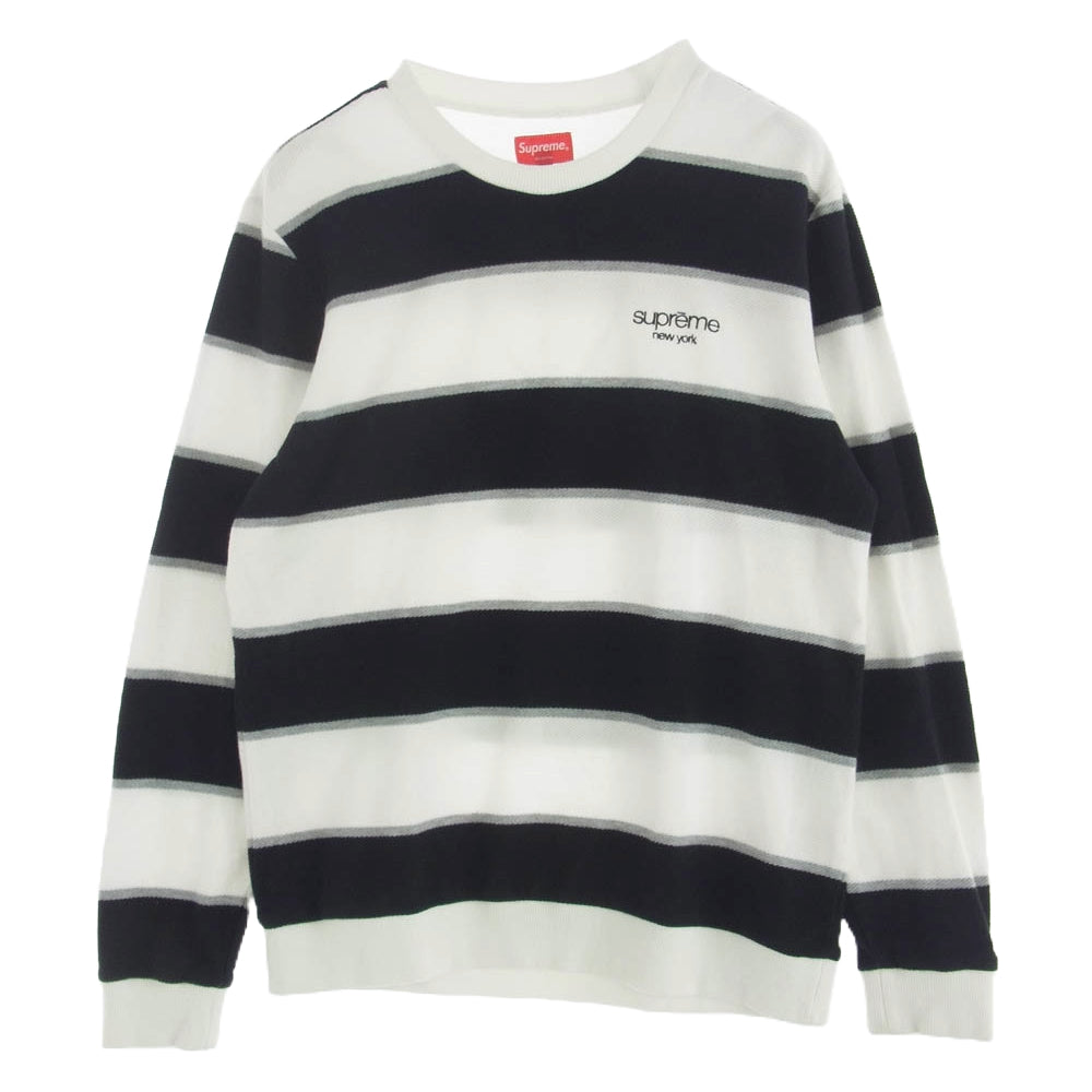 Supreme シュプリーム 16AW Striped Twill Crewneck ストライプ ツイル クルーネック カットソー 長袖 ブラック系 ホワイト系 M【中古】