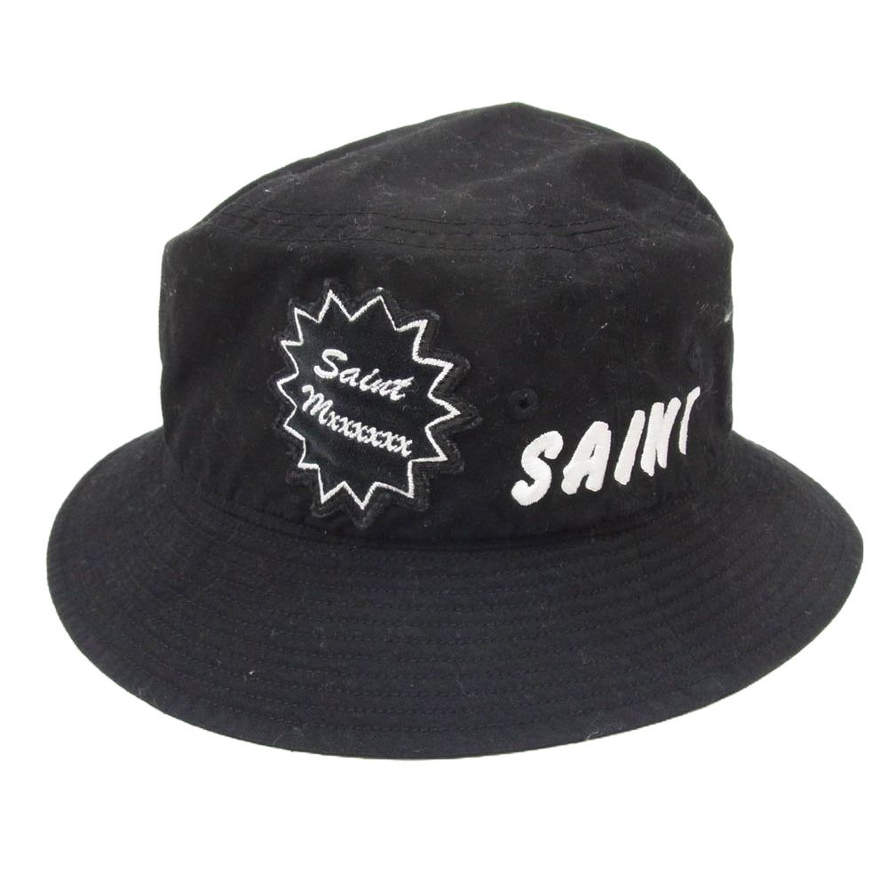 SAINT MICHAEL セントマイケル 23AW ロゴ刺繍 ワッペン付き コットン バケット ハット 帽子 ブラック系 OS【中古】