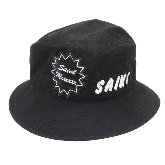 SAINT MICHAEL セントマイケル 23AW ロゴ刺繍 ワッペン付き コットン バケット ハット 帽子 ブラック系 OS【中古】