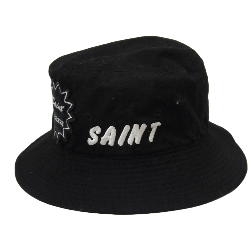 SAINT MICHAEL セントマイケル 23AW ロゴ刺繍 ワッペン付き コットン バケット ハット 帽子 ブラック系 OS【中古】