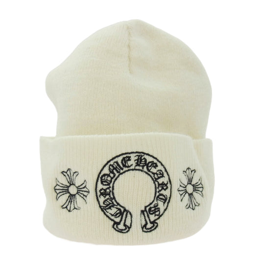 CHROME HEARTS クロムハーツ（原本無） WOOL WATCH CAP ウール ワッチ キャップ ホースシュー CH プラス ステッチ ビーニー ニット キャップ ホワイト系【中古】