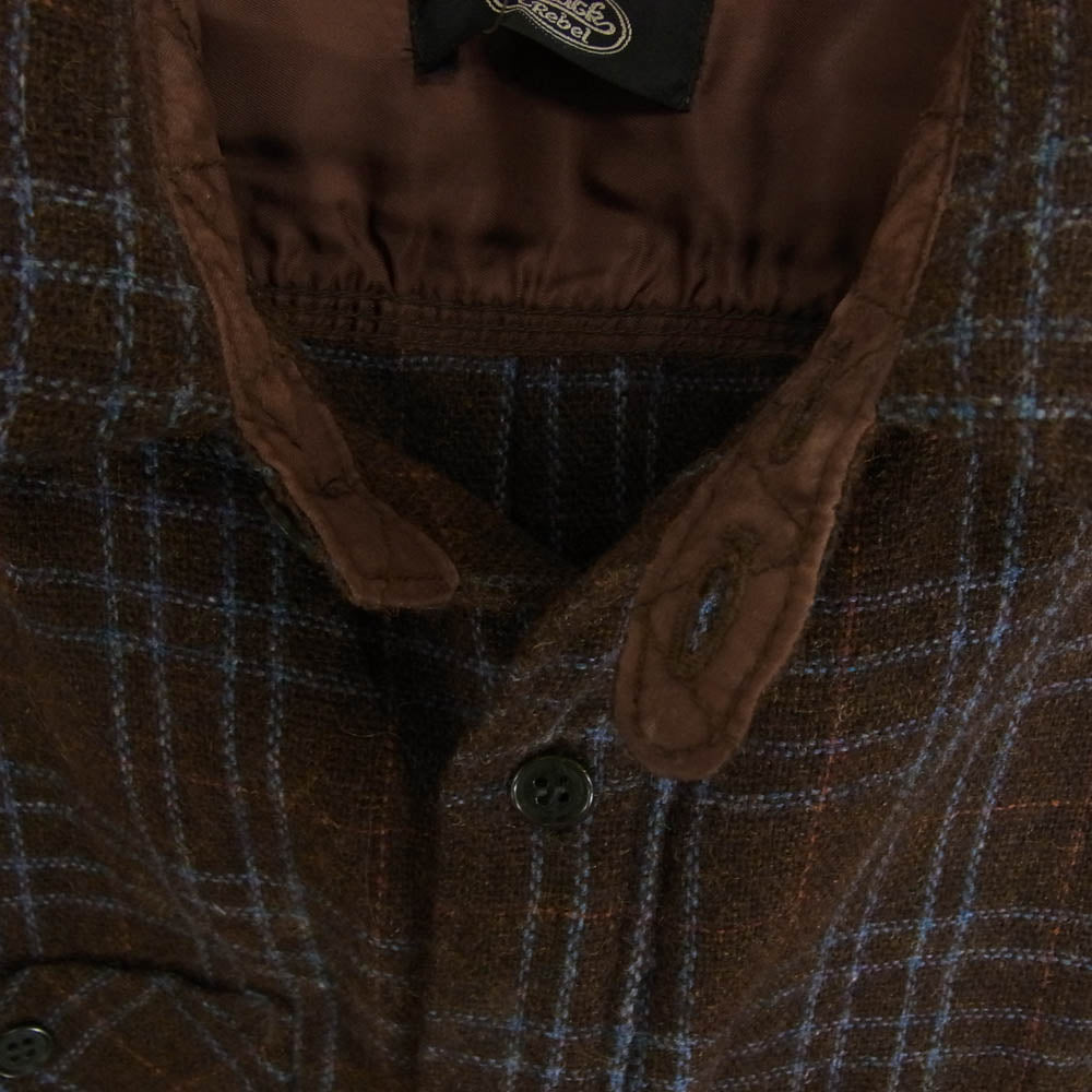 RUDE GALLERY BLACK REBEL ルードギャラリーブラックレーベル ウール チェック 長袖 シャツ ブラウン系 M【中古】