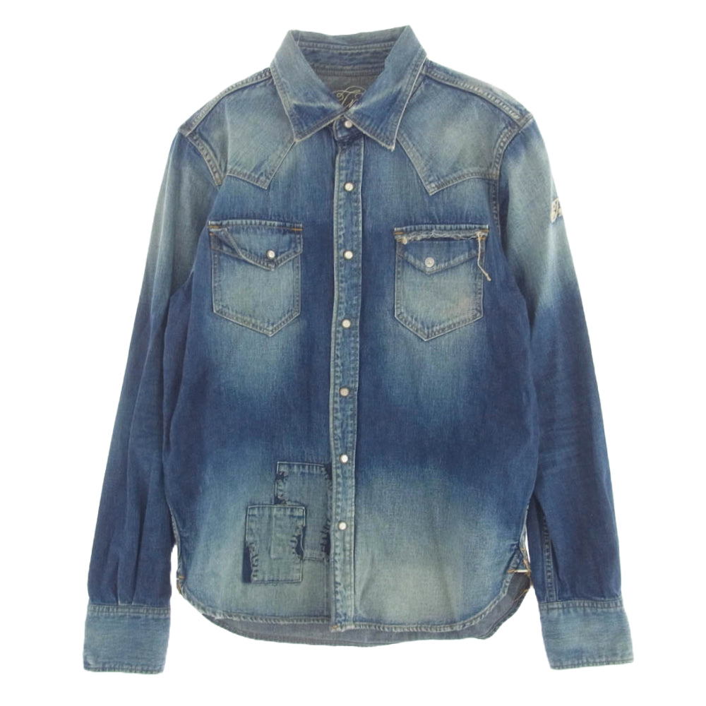 TMT ティーエムティー 18SS TSH-S18SP02 REVIVAL CRUSH DENIM SHIRT クラッシュ加工 デニム ウエスタン シャツ インディゴブルー系 M【中古】