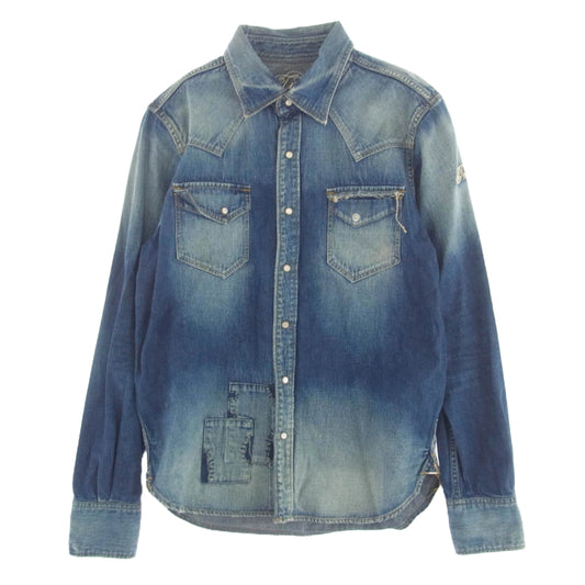 TMT ティーエムティー 18SS TSH-S18SP02 REVIVAL CRUSH DENIM SHIRT クラッシュ加工 デニム ウエスタン シャツ インディゴブルー系 M【中古】