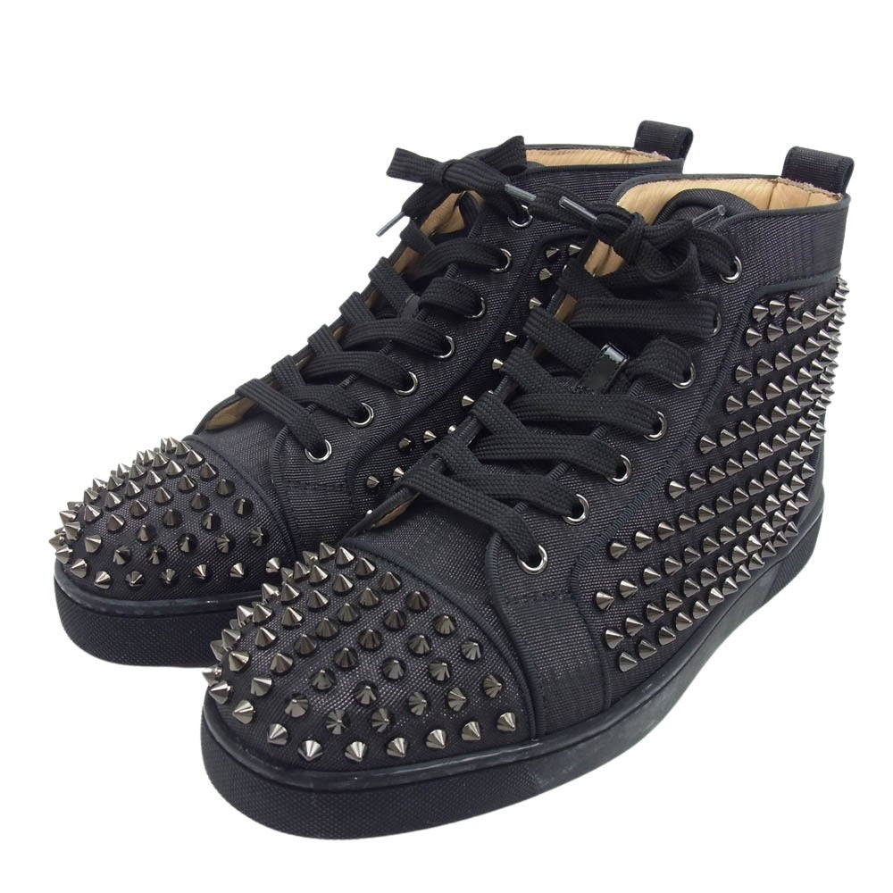 Christian Louboutin クリスチャンルブタン 1170699 LOUIS ORLATO FLAT MOIRE スパイクスタッズ ハイカット スニーカー ブラック系 40【美品】【中古】