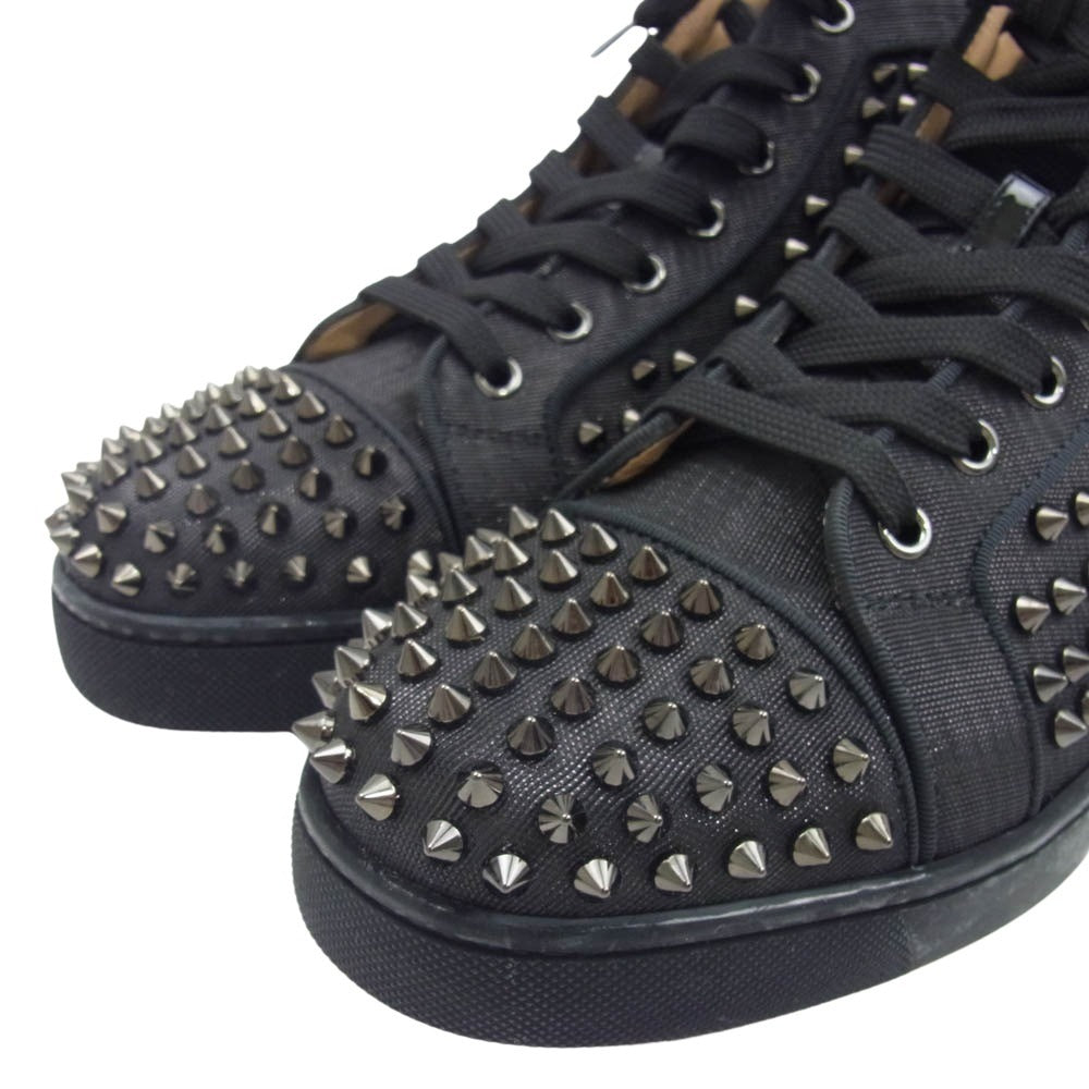 Christian Louboutin クリスチャンルブタン 1170699 LOUIS ORLATO FLAT MOIRE スパイクスタッズ ハイカット スニーカー ブラック系 40【美品】【中古】