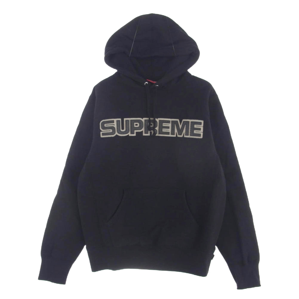 Supreme シュプリーム 18AW Perforated Leather Hooded Sweatshirt パンチング レザー ロゴ フーデッド スウェット シャツ パーカー ブラック系 S【中古】