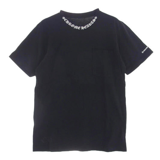 CHROME HEARTS クロムハーツ（原本無） Neck Logo S/S Tee ネックロゴ ポケット付 プリント 半袖 Ｔシャツ ブラック系 M【美品】【中古】