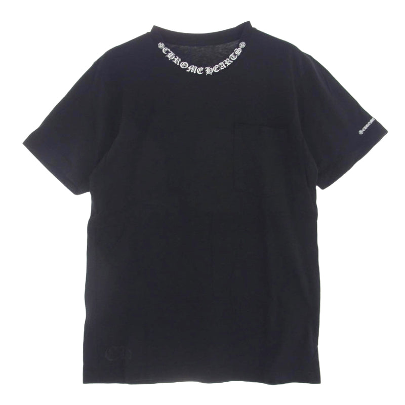 CHROME HEARTS クロムハーツ（原本無） Neck Logo S/S Tee ネックロゴ ポケット付 プリント 半袖 Ｔシャツ ブラック系 M【美品】【中古】