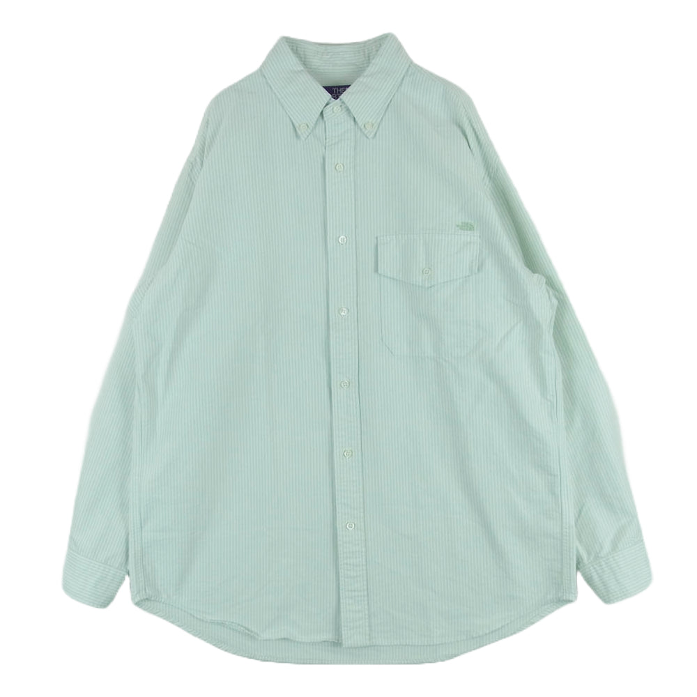 THE NORTH FACE ノースフェイス NT3301N PURPLE LABEL パープルレーベル Stripe OX B.D.Shirt ストライプ オックス ボタンダウン 長袖 シャツ ライトグリーン系 ホワイト系 M【中古】