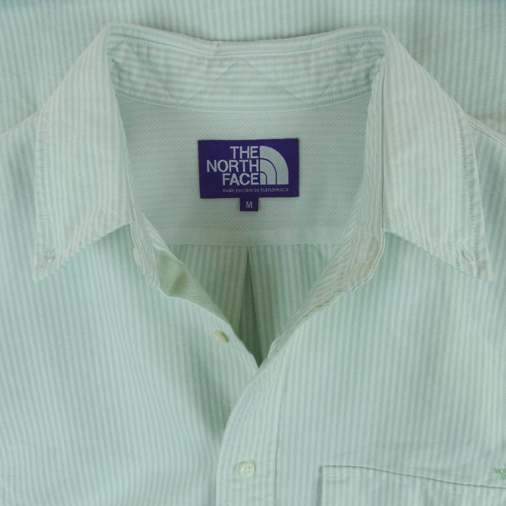 THE NORTH FACE ノースフェイス NT3301N PURPLE LABEL パープルレーベル Stripe OX B.D.Shirt ストライプ オックス ボタンダウン 長袖 シャツ ライトグリーン系 ホワイト系 M【中古】