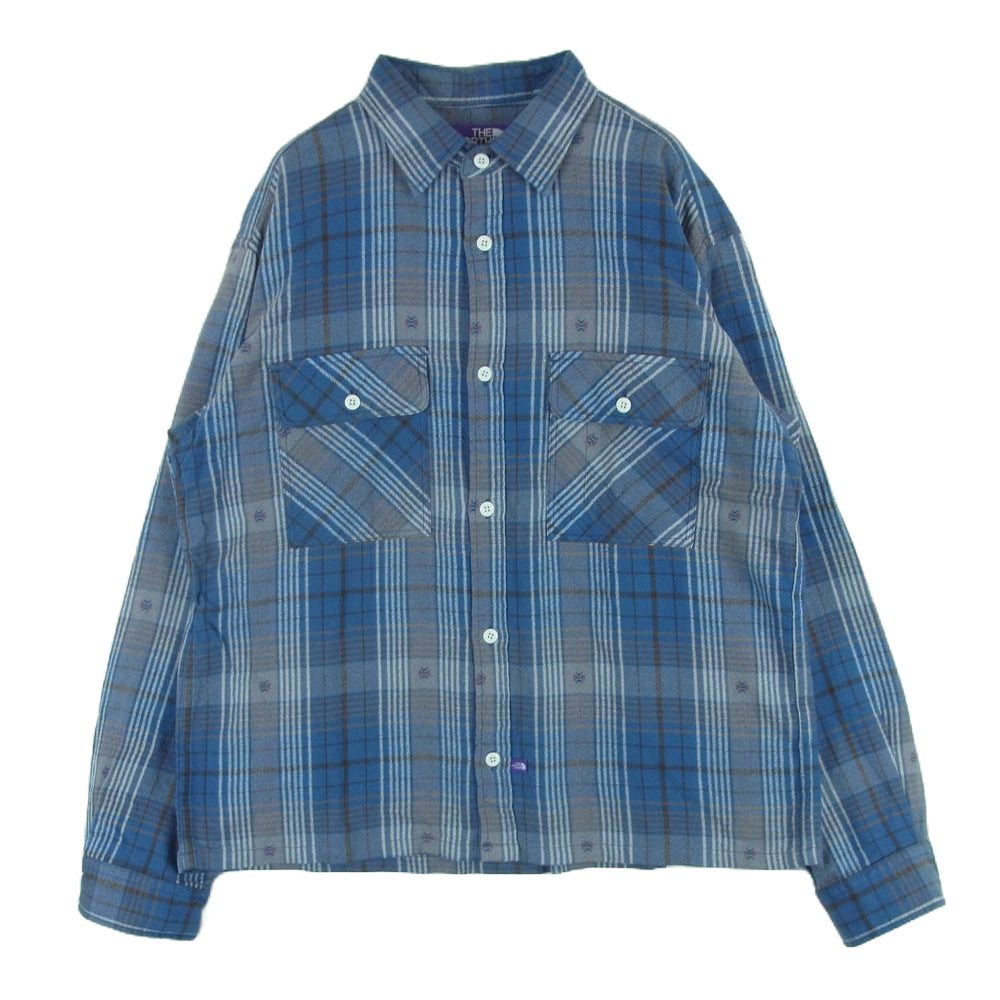 THE NORTH FACE ノースフェイス NT3400N PURPLE LABEL パープルレーベル Plaid Field Shirt チェック フィールド 長袖 シャツ ブルー系 グレー系 M【中古】