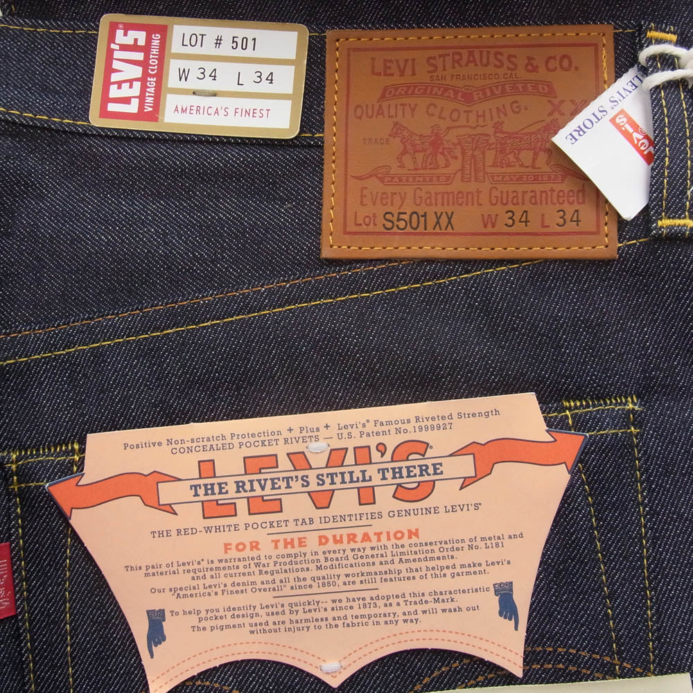 Levi's リーバイス 44501-0088 VINTAGE CLOTHING ヴィンテージ クロージング LVC S501XX 1944モデル 大戦モデル オーガニック リジッド インディゴブルー系 W34L34【新古品】【未使用】【中古】